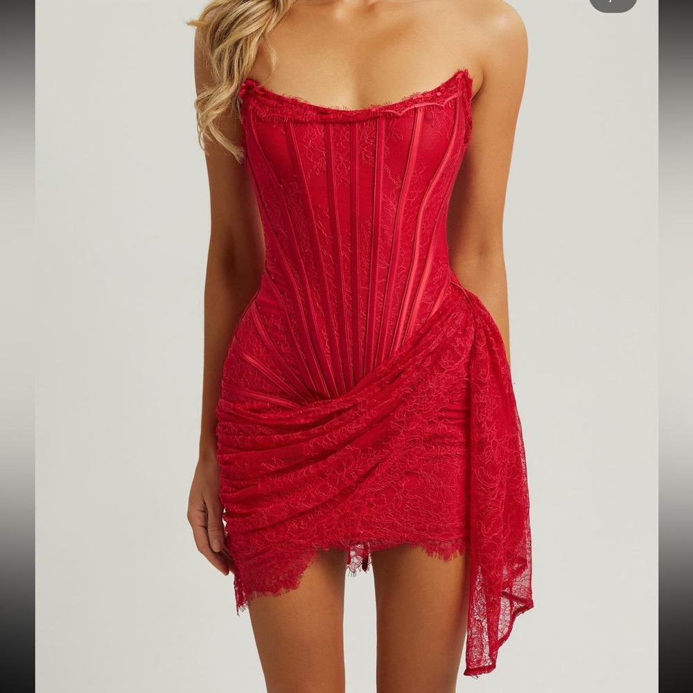 Heiress Beverly Hills Lace Mesh Corset Dress in Red